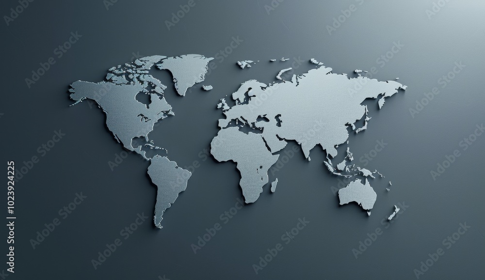 3d world map, global business concept on dark background, simple and minimalistic design, metallic gray color, white borders 3d world map, global business concept on dark background, simple and minimalistic design, metallic gray color, white borders