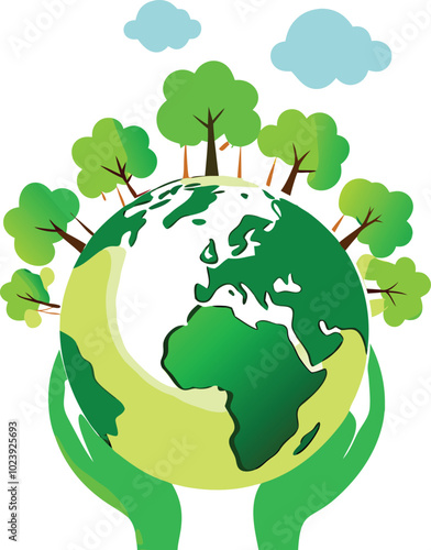 Green Earth Protection Illustration with Hands