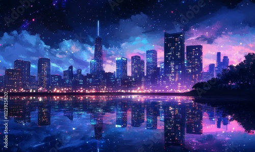 skyline with beautiful lights at night