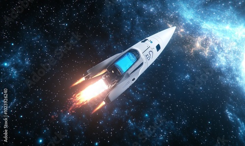 Wallpaper Mural A white rocket is flying through space with a blue window Torontodigital.ca