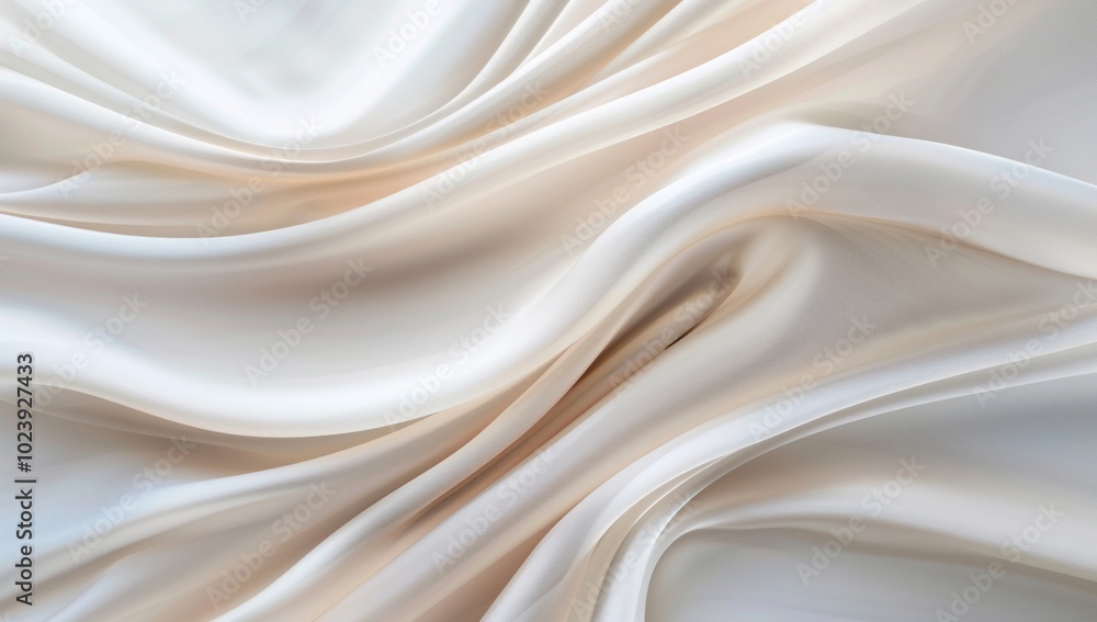 Obraz premium A close-up of white and beige flowing fabrics creates an abstract composition with soft curves against a light background
