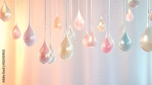 1. A visually appealing scene featuring elegant banner drops in soft pastel colors, suspended against a smooth background, with ample space for text placement in the center