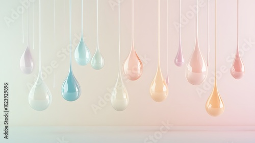 1. A visually appealing scene featuring elegant banner drops in soft pastel colors, suspended against a smooth background, with ample space for text placement in the center