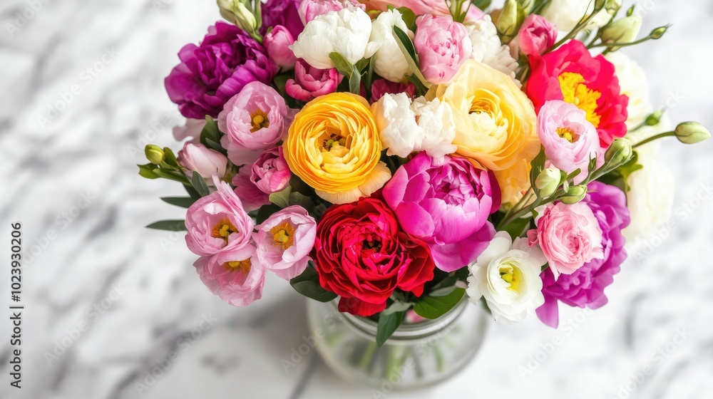 Vibrant Flower Bouquet on Marble Surface Vibrant Flower Bouquet on Marble Surface