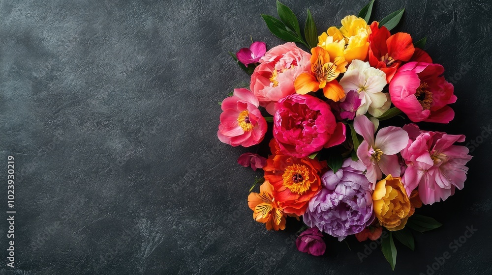 Fototapeta premium Vibrant Floral Arrangement on Dark Background