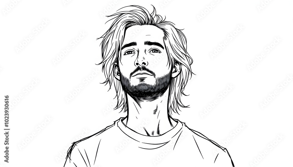 Adult man with long hair isolated with white highlights, png Adult man with long hair isolated with white highlights, png