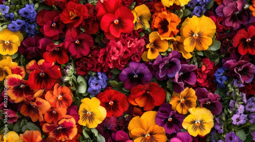 Fototapeta premium Vibrant Multicolored Pansy Flower Array