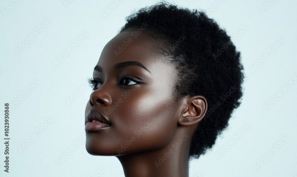 A woman with a very smooth face is shown in a white background A woman with a very smooth face is shown in a white background