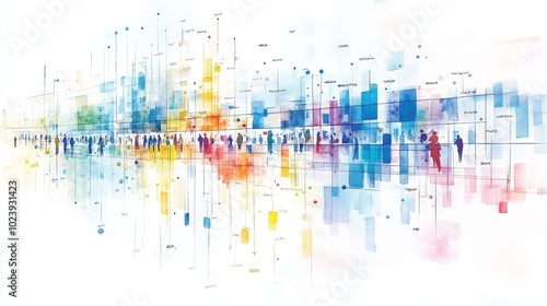 Abstract Watercolor Illustration of People and Data Flow