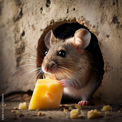 Ratón comiendo queso photo