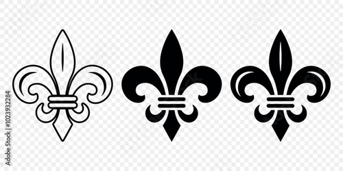 Vector Vintage White and Black Fleur De Lis Icon Set Isolated. Heraldic Lily, Retro Design Element. Vector Illustration