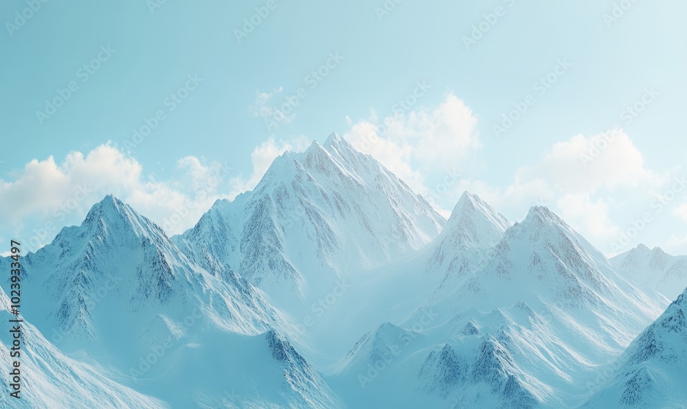Snow-capped mountain peaks under a clear blue sky, with the morning light casting shadows on the pristine snow Snow-capped mountain peaks under a clear blue sky, with the morning light casting shadows on the pristine snow