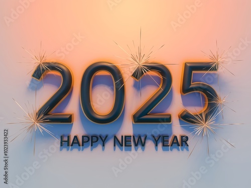 A black and gold 2025 Happy New Year text