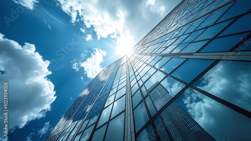 Modern Glass Building Reflecting the Sky on a Sunny Day