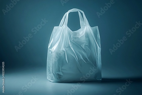 Plastic bag with handles, perfect for grocery packaging and ecoawareness illustrations, emphasizing daily life and environmental themes photo