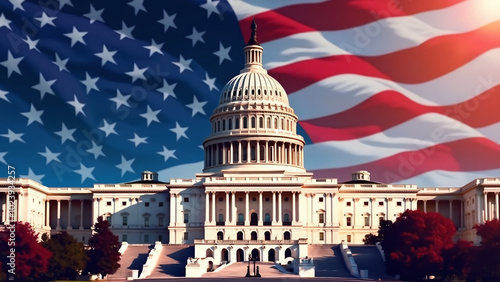Wallpaper Mural US Capitol Building with American Flag Overlay Representing Patriotism Torontodigital.ca
