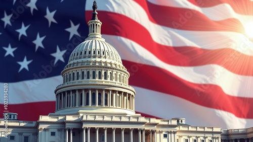 US Capitol Building with American Flag Overlay Representing Patriotism