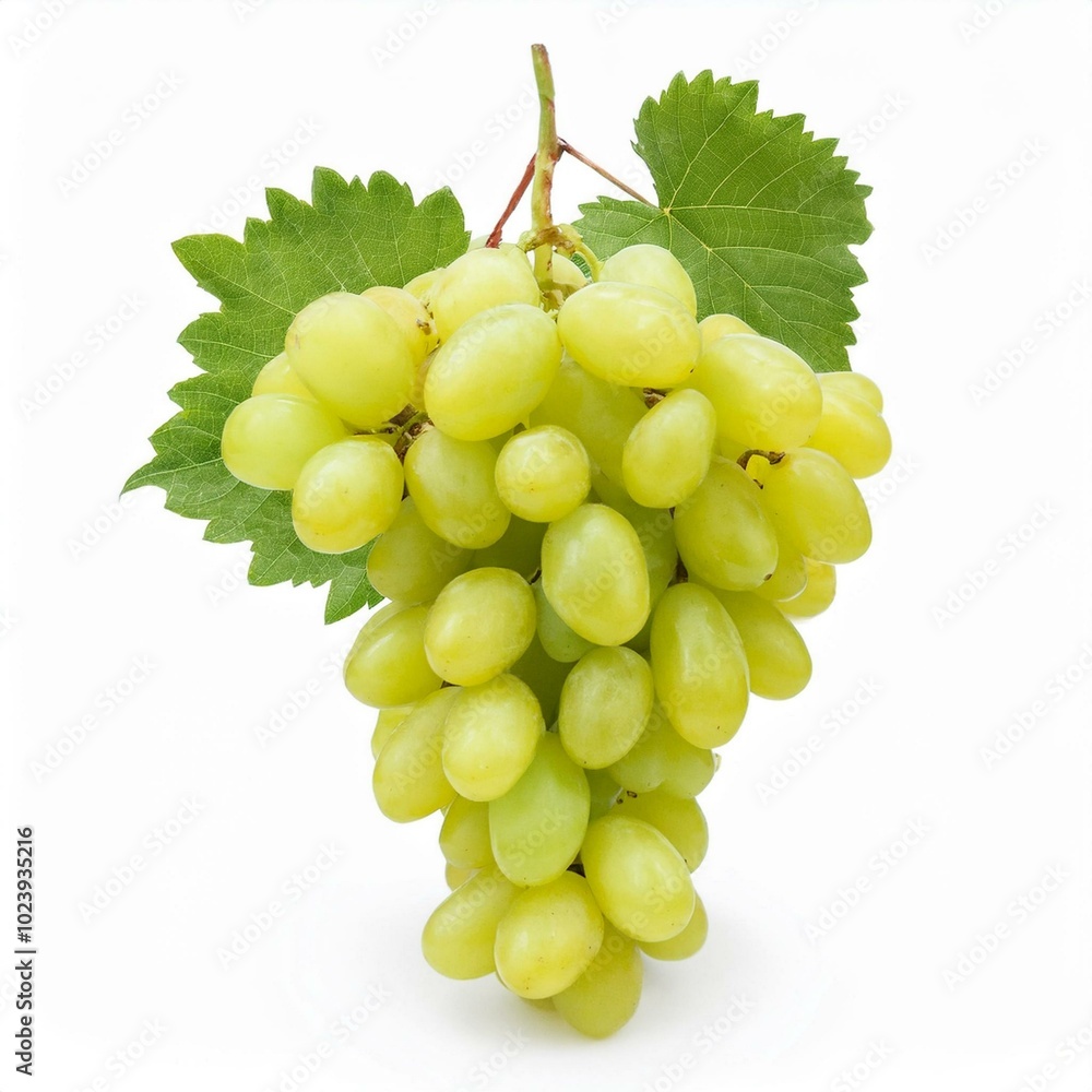 Obraz premium Ripe juicy sweet green grapes bunch isolated on white background