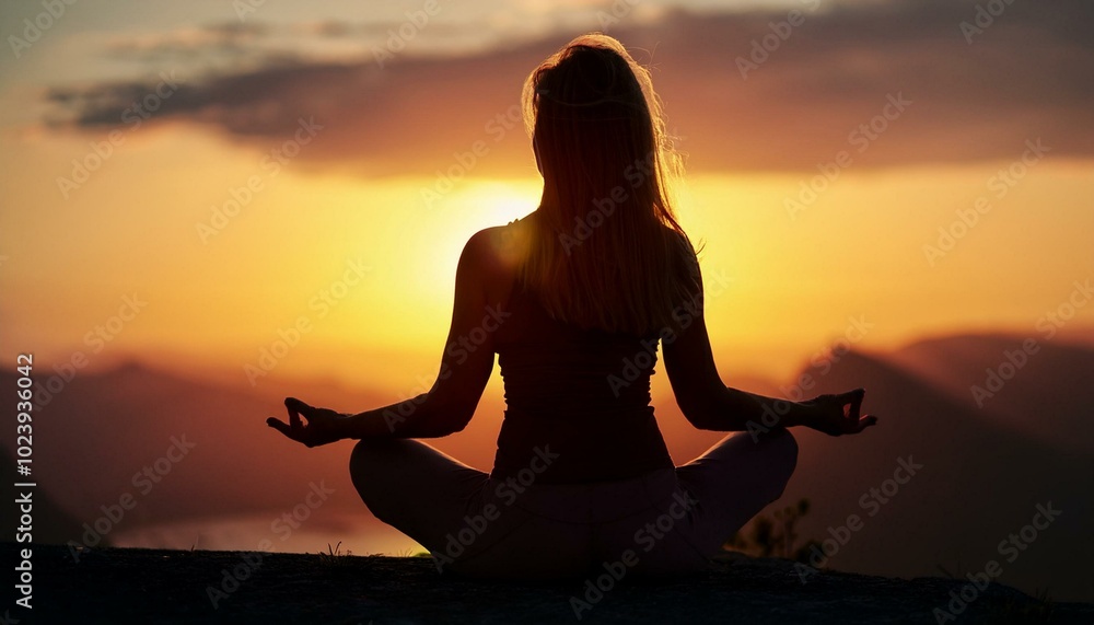 Fototapeta premium Silhouette of human sitting. Meditation in yoga. Psychology and relax 