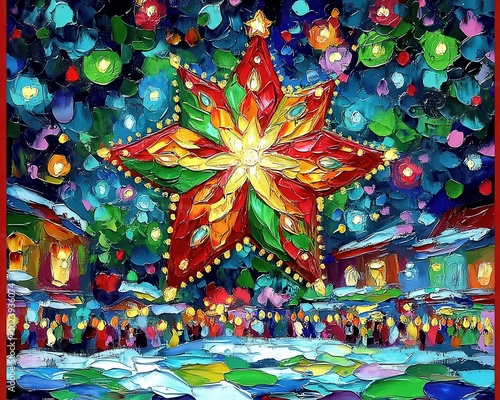 Wallpaper Mural Vibrant Festive Star Illuminates Colorful City Scene Amidst Dazzling Lights and Celebratory Atmosphere Capturing Holiday Spirit Torontodigital.ca