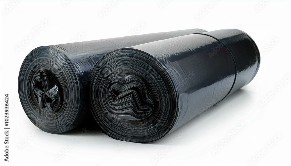 Black bin bags roll isolated clipping path white background Black bin bags roll isolated clipping path white background