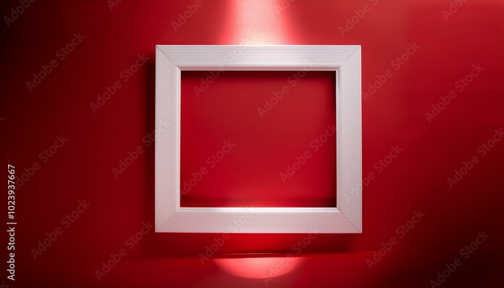 White empty frame in red solid color studio scene white lights. White empty frame in red solid color studio scene white lights.