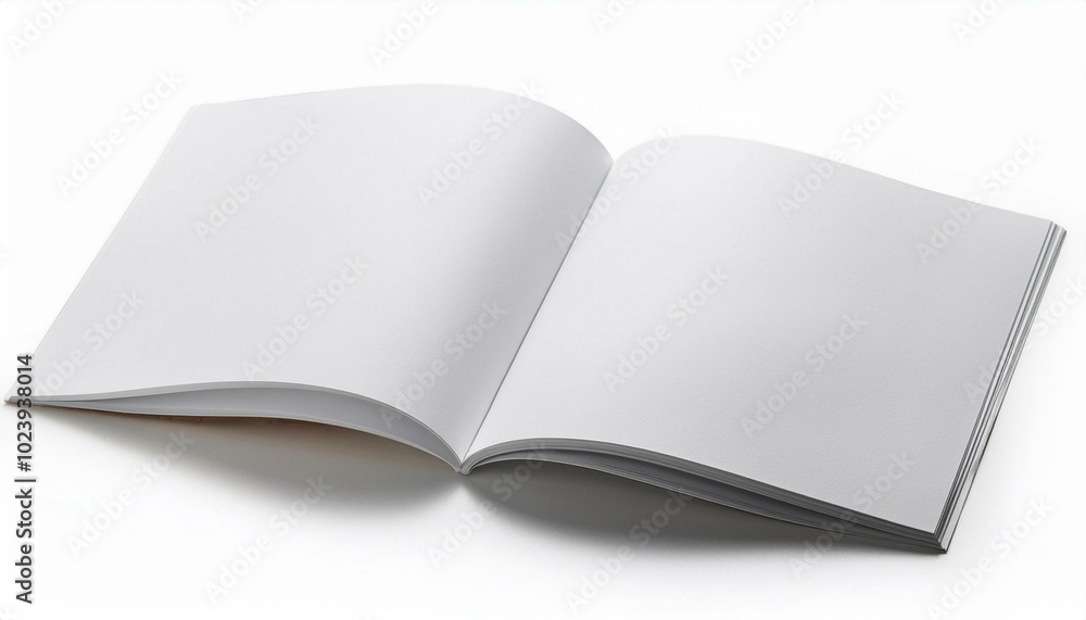 Open magazine with blank page on grey background, top view. Mockup for design Open magazine with blank page on grey background, top view. Mockup for design
