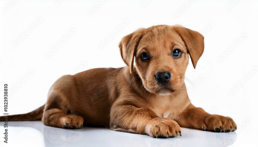 Puppy lying and looking at camera on white background Puppy lying and looking at camera on white background