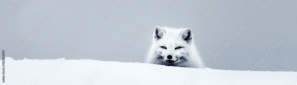 Obraz premium Arctic fox in the snow, winter camouflage, wildlife photography style, crisp detail, isolated on white background