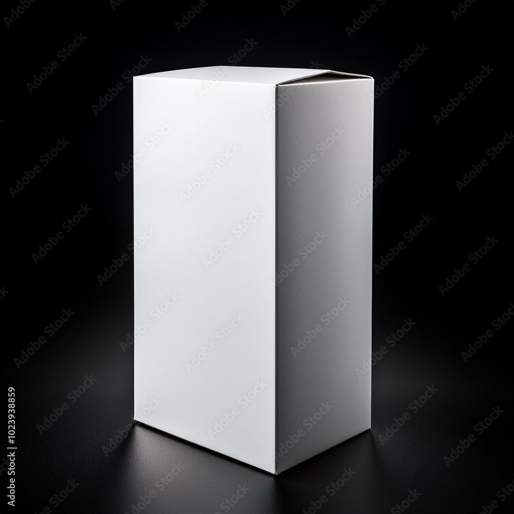 Naklejka premium Realistic blank white product package box mockup, black background