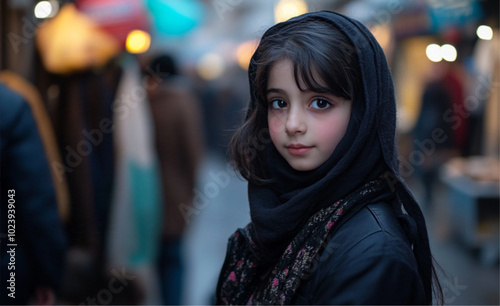 10 year old girl in Iran on the street of Iran