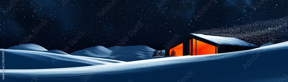Snow falling on a cozy cabin, winter scene, flat design illustration Snow falling on a cozy cabin, winter scene, flat design illustration