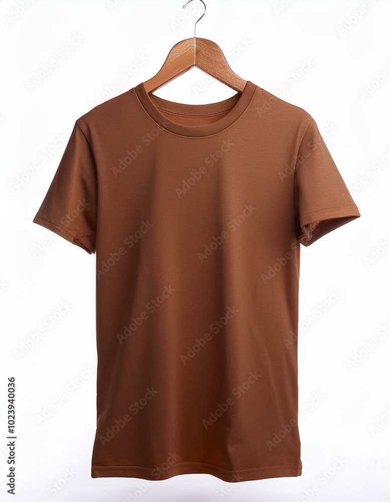 Brown t shirt mockup, front view on white background Brown t shirt mockup, front view on white background