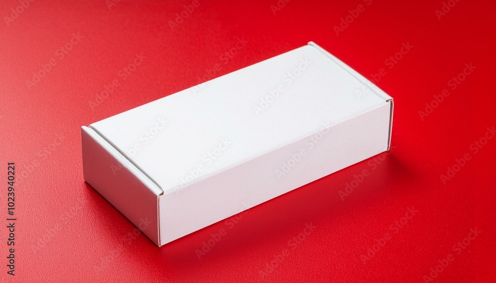 Realistic blank white product package box mockup, red background. Macro shot Realistic blank white product package box mockup, red background. Macro shot