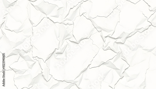 Crumpled paper texture. Seamless pattern with a crumpled paper texture isolated with white highlights, png photo