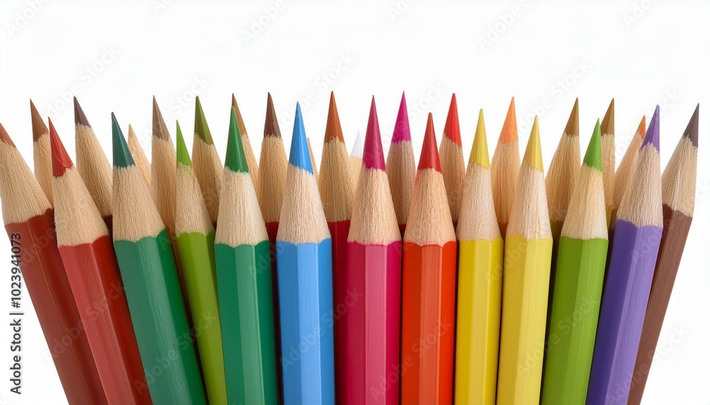 Crayons, small colored pencil collection loosely arranged, isolated white background Crayons, small colored pencil collection loosely arranged, isolated white background