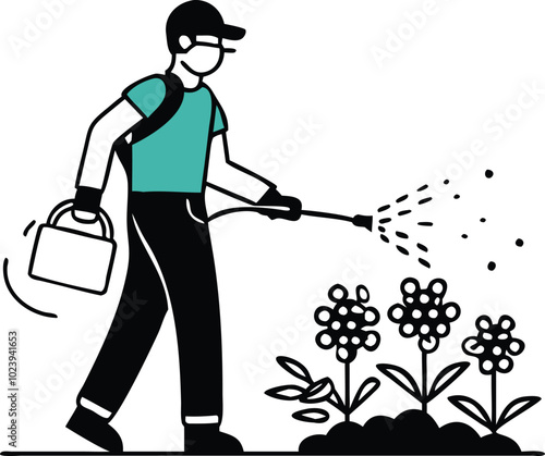 a man is working in the garden spray pesticides icon