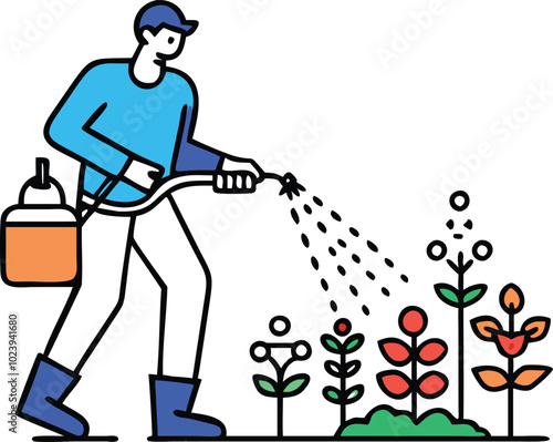 a man is working in the garden spray pesticides icon