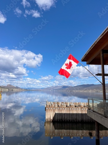 flag on the lake