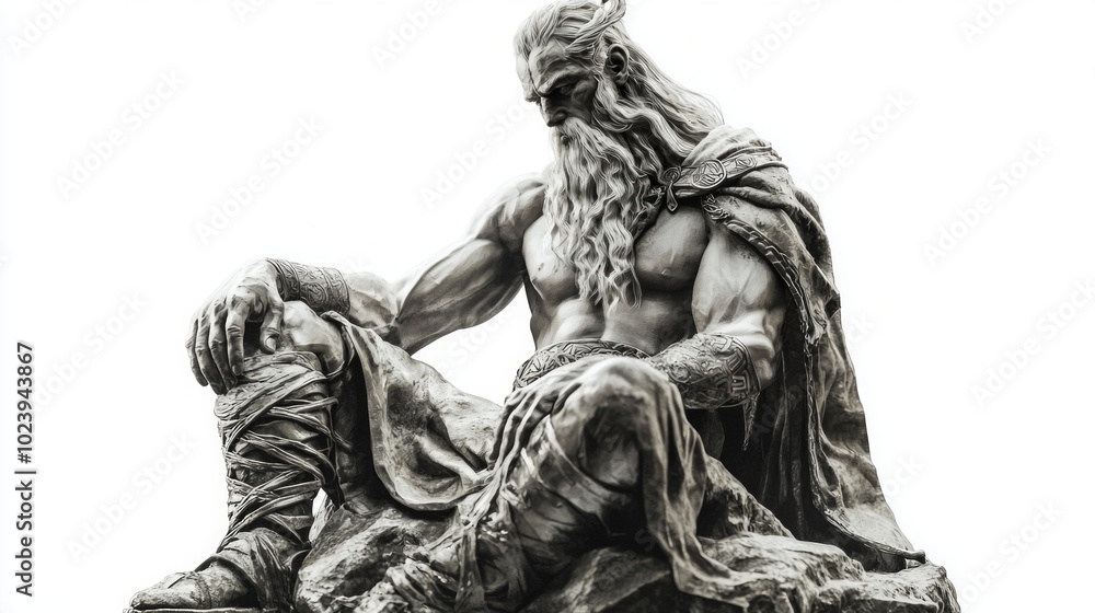 artwork displays Njord a prominent god from Scandinavian mythology depicted in a realistic style. His strong contemplative pose captures his essence as a deity of wealth and the sea. artwork displays Njord a prominent god from Scandinavian mythology depicted in a realistic style. His strong contemplative pose captures his essence as a deity of wealth and the sea.