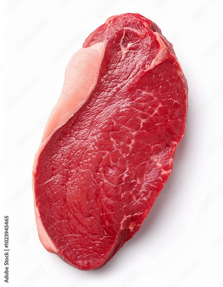 Fototapeta premium Fresh raw beef steak isolated on white background, close up. Best beef meat top view 