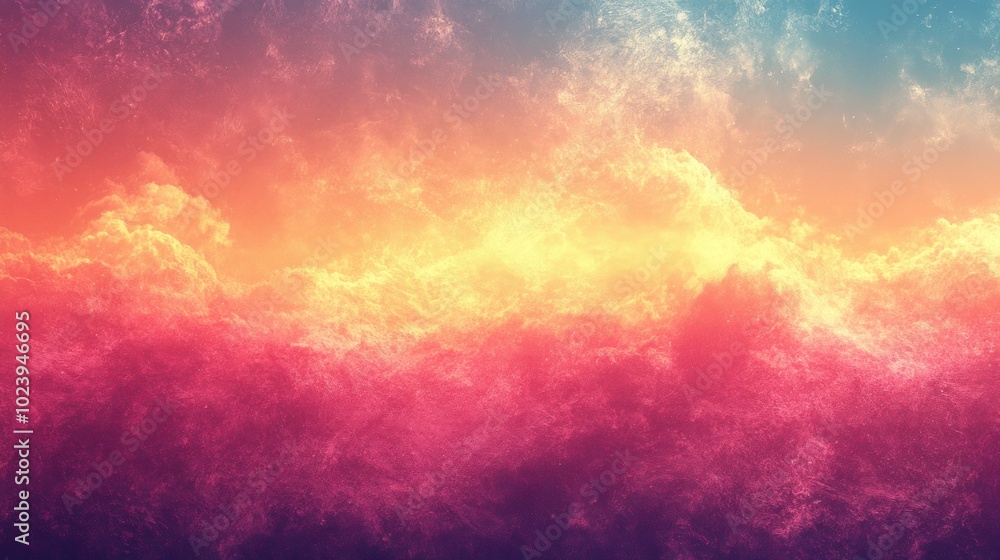 Fototapeta premium A vibrant sky with a bright yellow light shining through the fluffy white clouds.