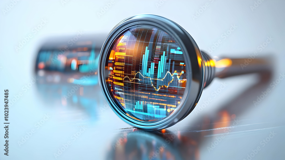 3D AI Powered Magnifying Glass with Growth Charts - Symbolizing Expertise & Technology Trends - Isolated White Background for Infographics on Data & AI Insights 3D AI Powered Magnifying Glass with Growth Charts - Symbolizing Expertise & Technology Trends - Isolated White Background for Infographics on Data & AI Insights