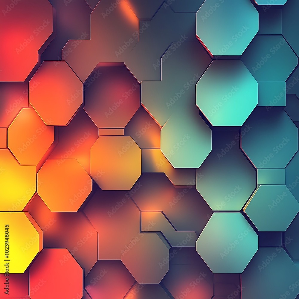 A vibrant abstract design featuring hexagonal shapes in a blend of warm and cool colors. A vibrant abstract design featuring hexagonal shapes in a blend of warm and cool colors.