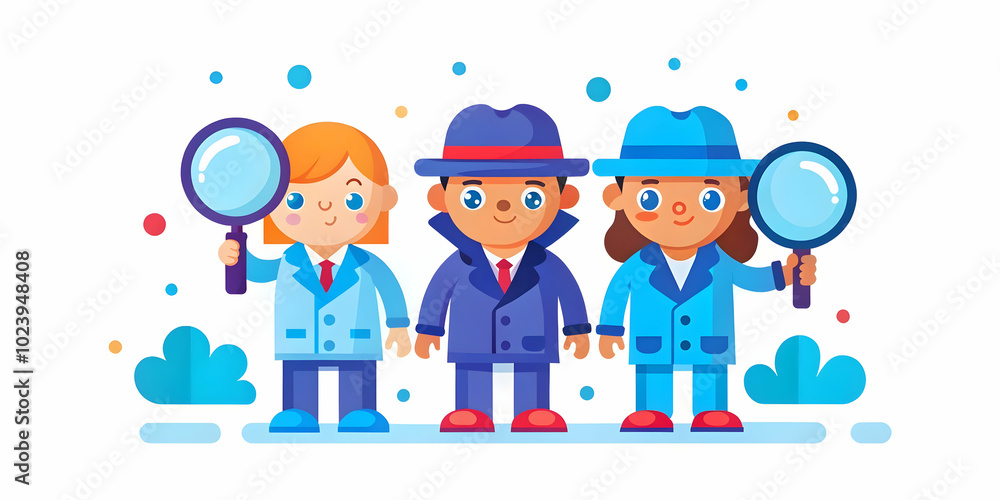 Adventurous Kids Role Playing Detectives Solving Playground Mystery with Toy Magnifying Glasses - Abstract Background & Copy Space for Teamwork & Problem Solving Adventurous Kids Role Playing Detectives Solving Playground Mystery with Toy Magnifying Glasses - Abstract Background & Copy Space for Teamwork & Problem Solving
