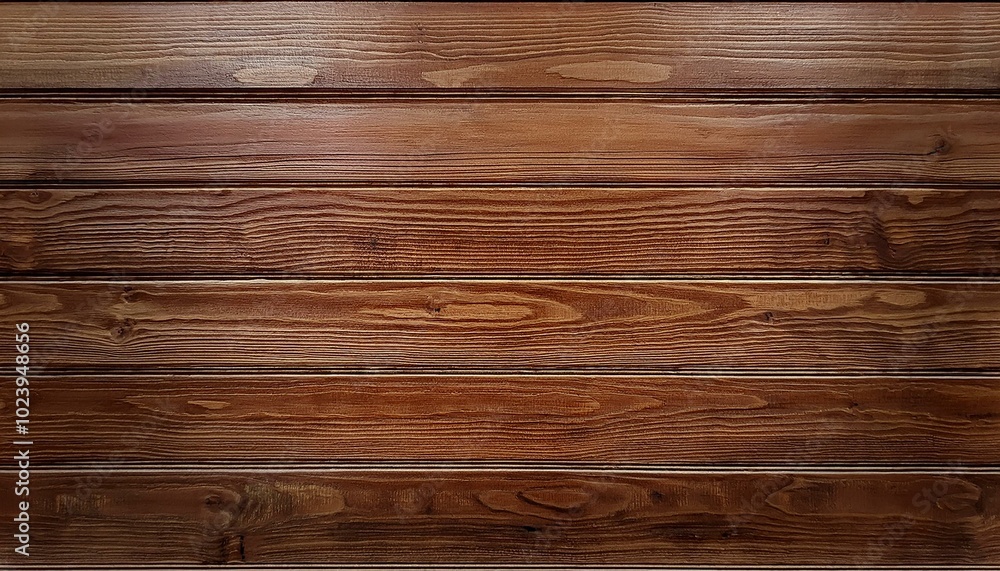 Fototapeta premium Brown wood panel repeat texture. Realistic timber dark striped wall background.