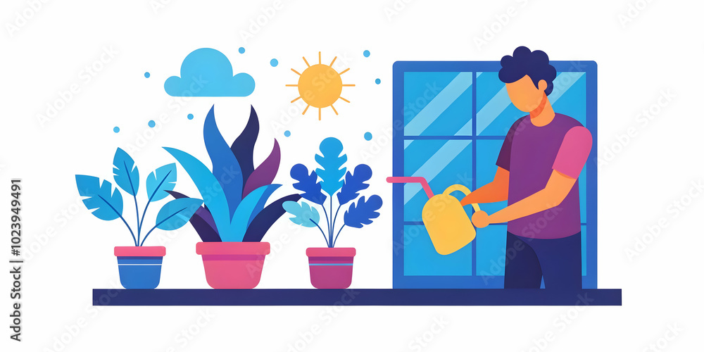 Candid Image of a Person Watering Houseplants in a Bright Sunlit Room - Ideal for Indoor Plants Home Decor Promotions Candid Image of a Person Watering Houseplants in a Bright Sunlit Room - Ideal for Indoor Plants Home Decor Promotions