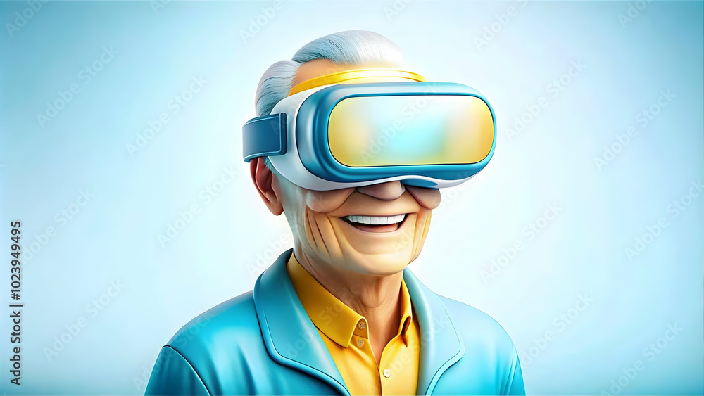 Senior Man Experiencing Happiness in Virtual Reality: Macro Close-Up of Joyful Immersion with Copy Space in Technology and Lifestyle Concept Senior Man Experiencing Happiness in Virtual Reality: Macro Close-Up of Joyful Immersion with Copy Space in Technology and Lifestyle Concept