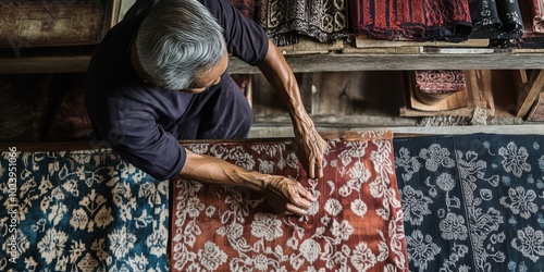 In an artisan's workshop, the intricate batik patterns are being hand-dyed