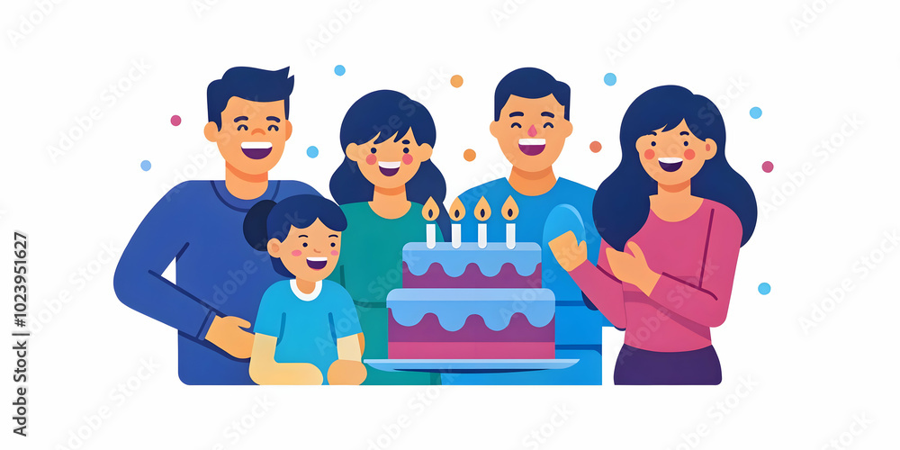 Joyful Family Celebration Around a Birthday Cake: Smiling and Laughing Together in Cozy Living Room with Copy Space for Promotions Joyful Family Celebration Around a Birthday Cake: Smiling and Laughing Together in Cozy Living Room with Copy Space for Promotions